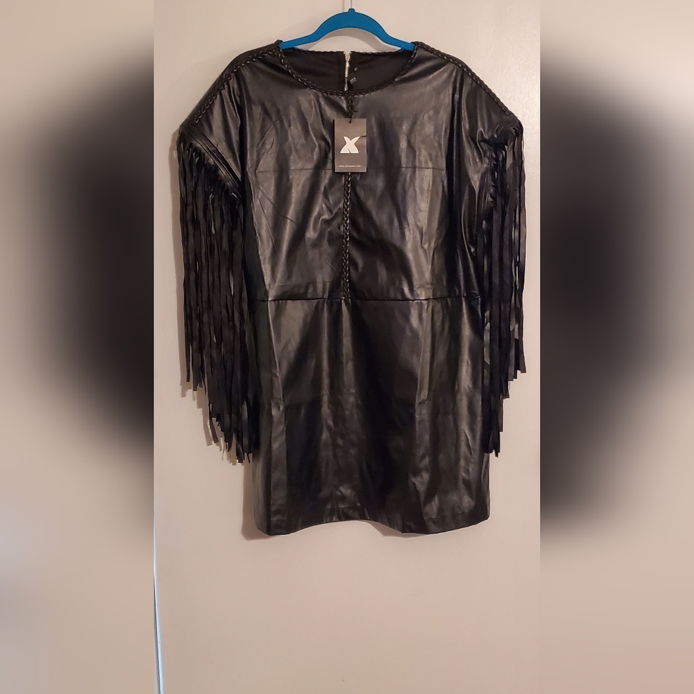 XPlus Faux Leather Dress with Fringed arms womens XL